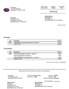 Invoice with sections
